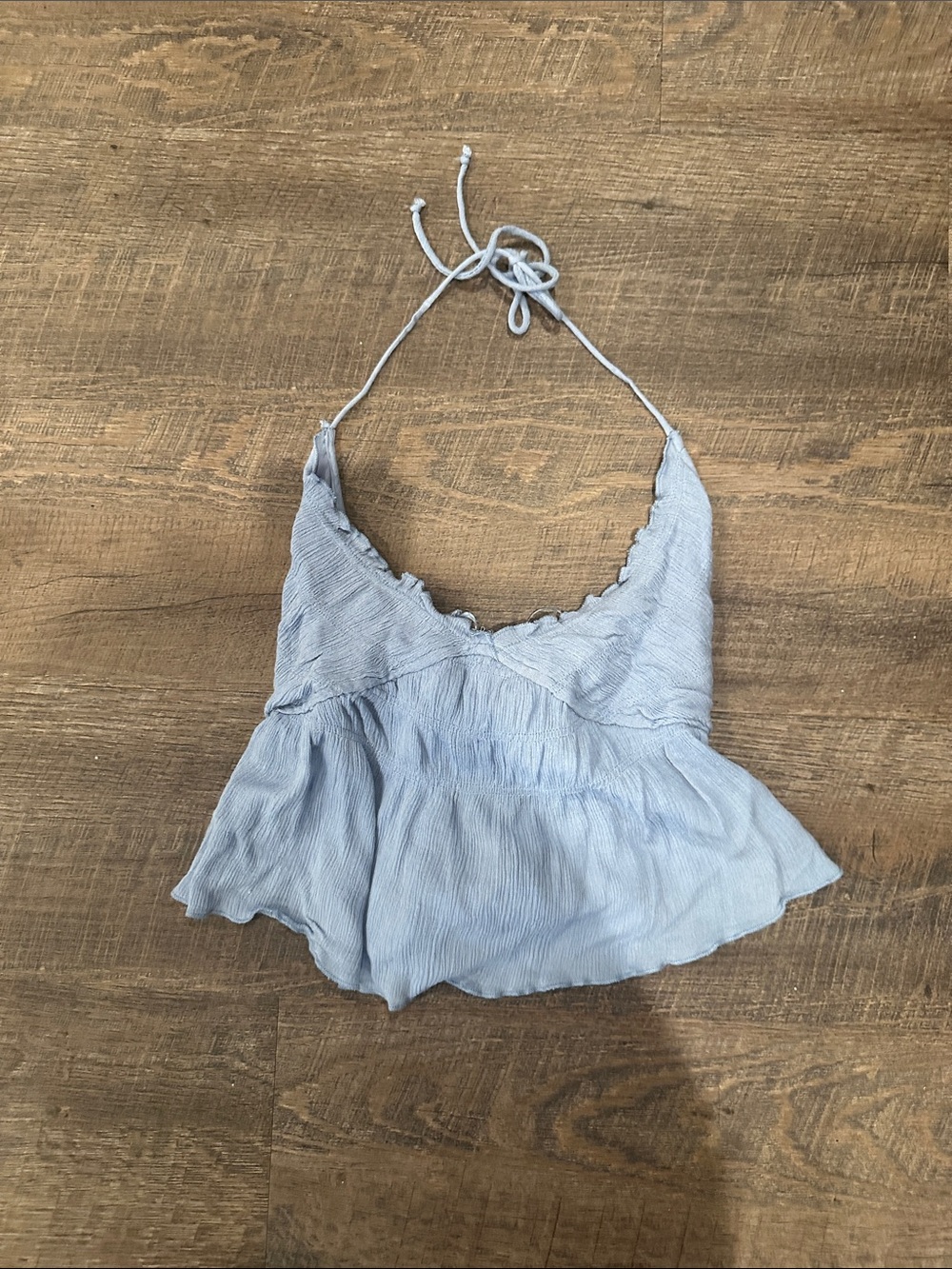 Light Blue Halter Peplum Crop Top with Tie Neck